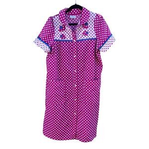 1960s Vintage It's A Charm Snap Pink Polkadot Housecoat Small Medium